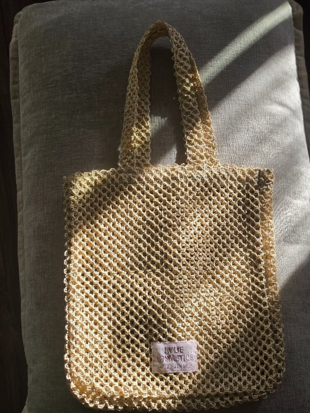 Kylie Cosmetics Raffia Crochet Tote Bag Beige Beach Shopper